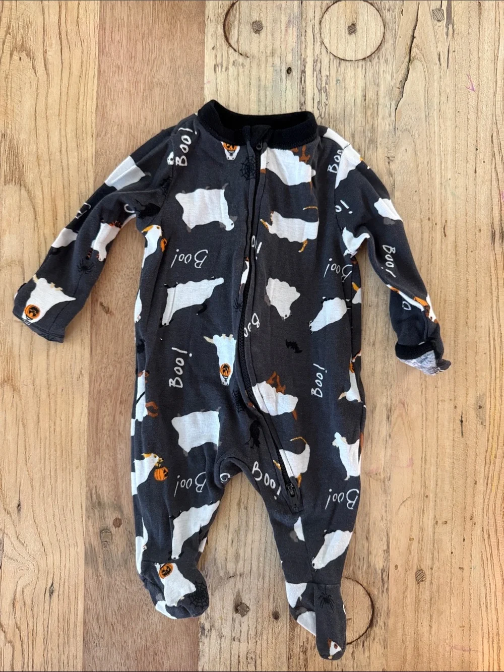 Old Navy Black Ghost & Pumpkin Print Zippered Footed One-Piece